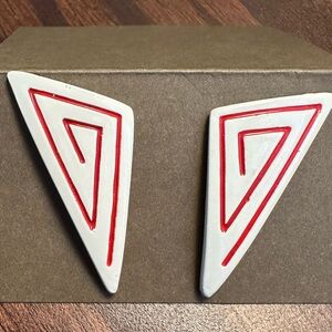 Geometric White and Red Post Earrings